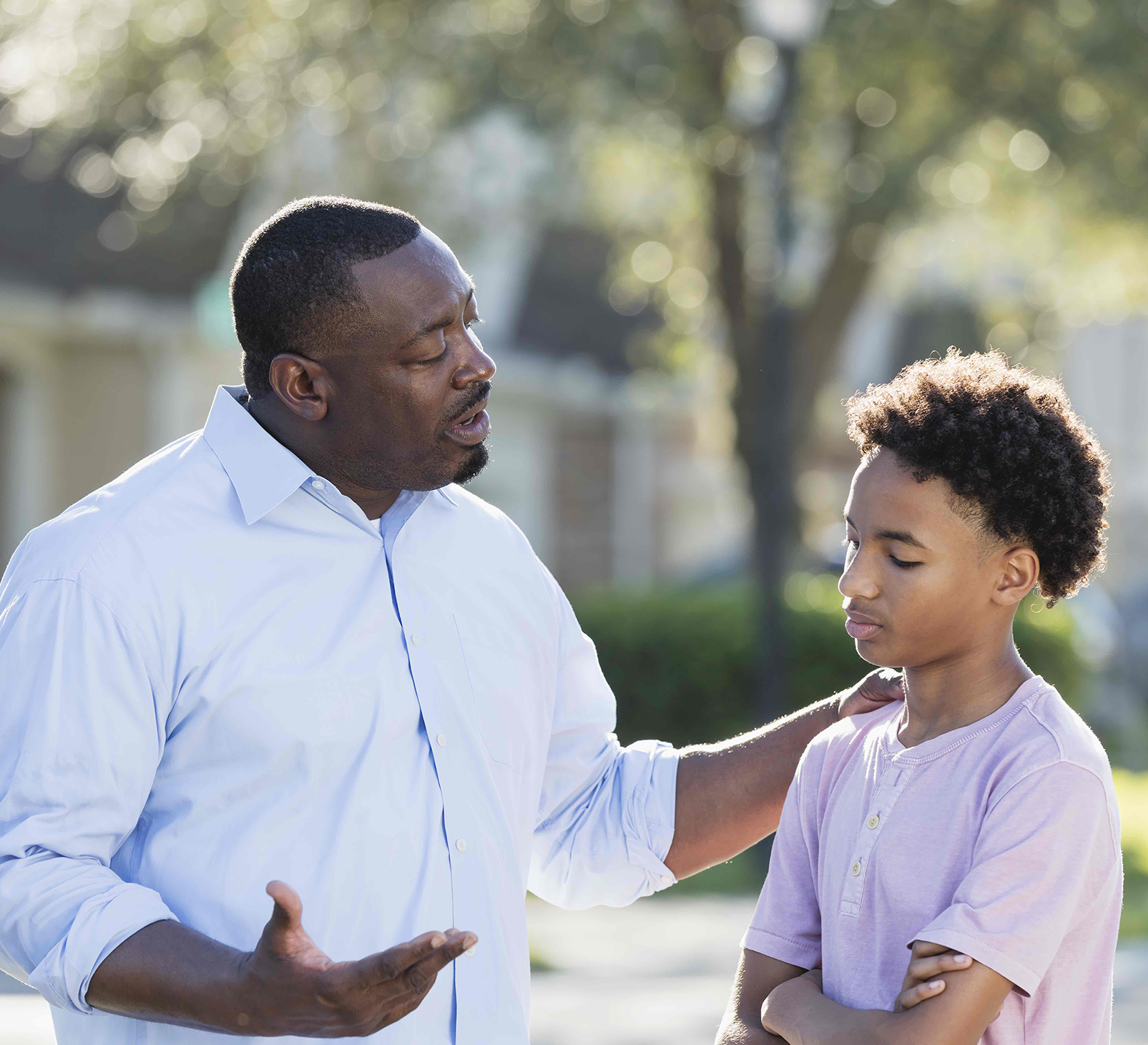 Father talking to son