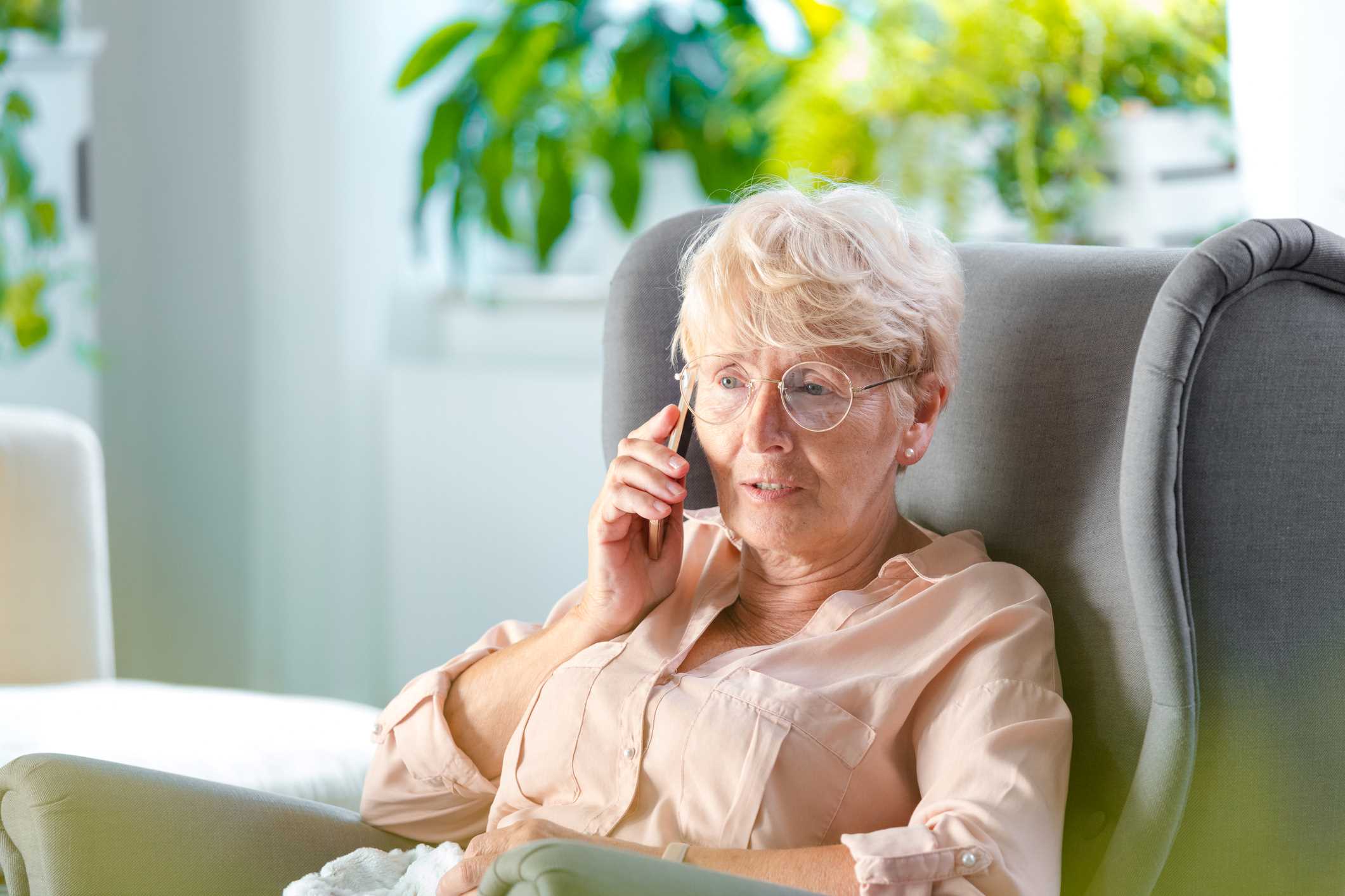 Elderly woman on phone