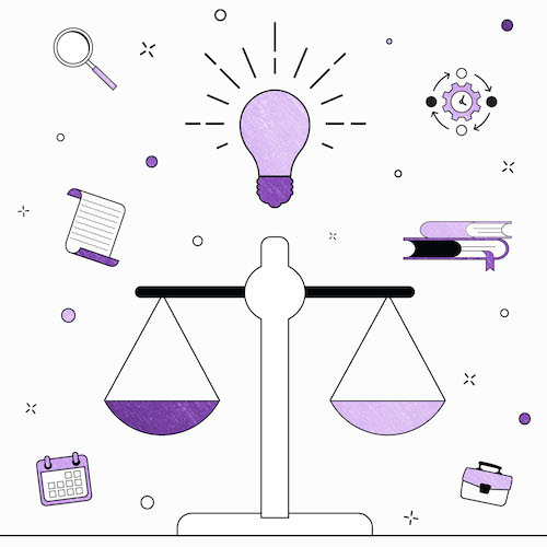 An image of a scale and various other legal logos surrounding it.